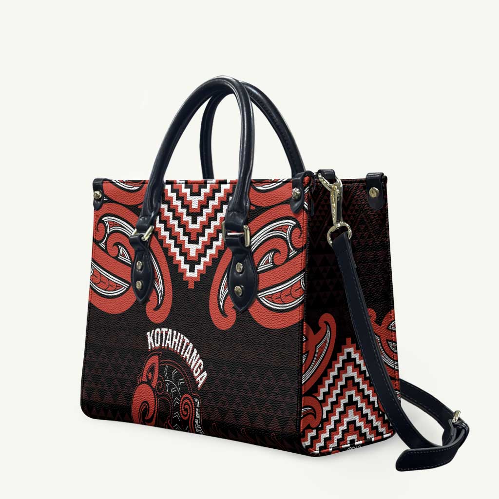 Maori Waitangi Leather Bag Kotahitanga Poutama Mix Whakairo - Polynesian Pride