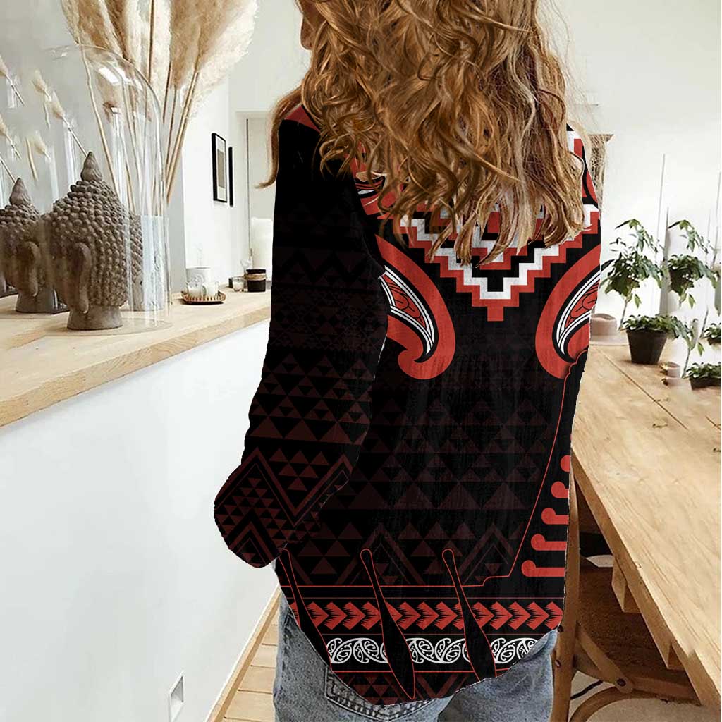 Maori Waitangi Women Casual Shirt Kotahitanga Poutama Mix Whakairo - Polynesian Pride