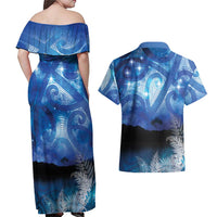 NZ Maori Matariki Scenery Couples Matching Off Shoulder Maxi Dress and Hawaiian Shirt Galaxy Sky
