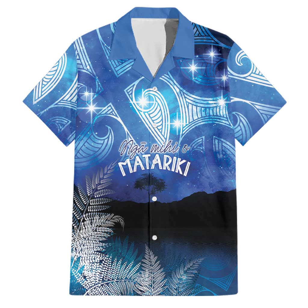 NZ Maori Matariki Scenery Family Matching Off The Shoulder Long Sleeve Dress and Hawaiian Shirt Galaxy Sky LT7 Dad's Shirt - Short Sleeve Galaxy - Polynesian Pride