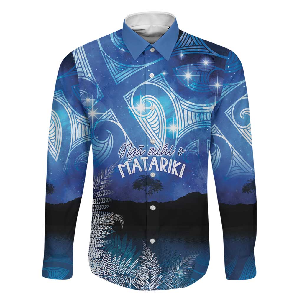 NZ Maori Matariki Scenery Family Matching Off The Shoulder Long Sleeve Dress and Hawaiian Shirt Galaxy Sky LT7 Dad's Shirt - Long Sleeve Galaxy - Polynesian Pride