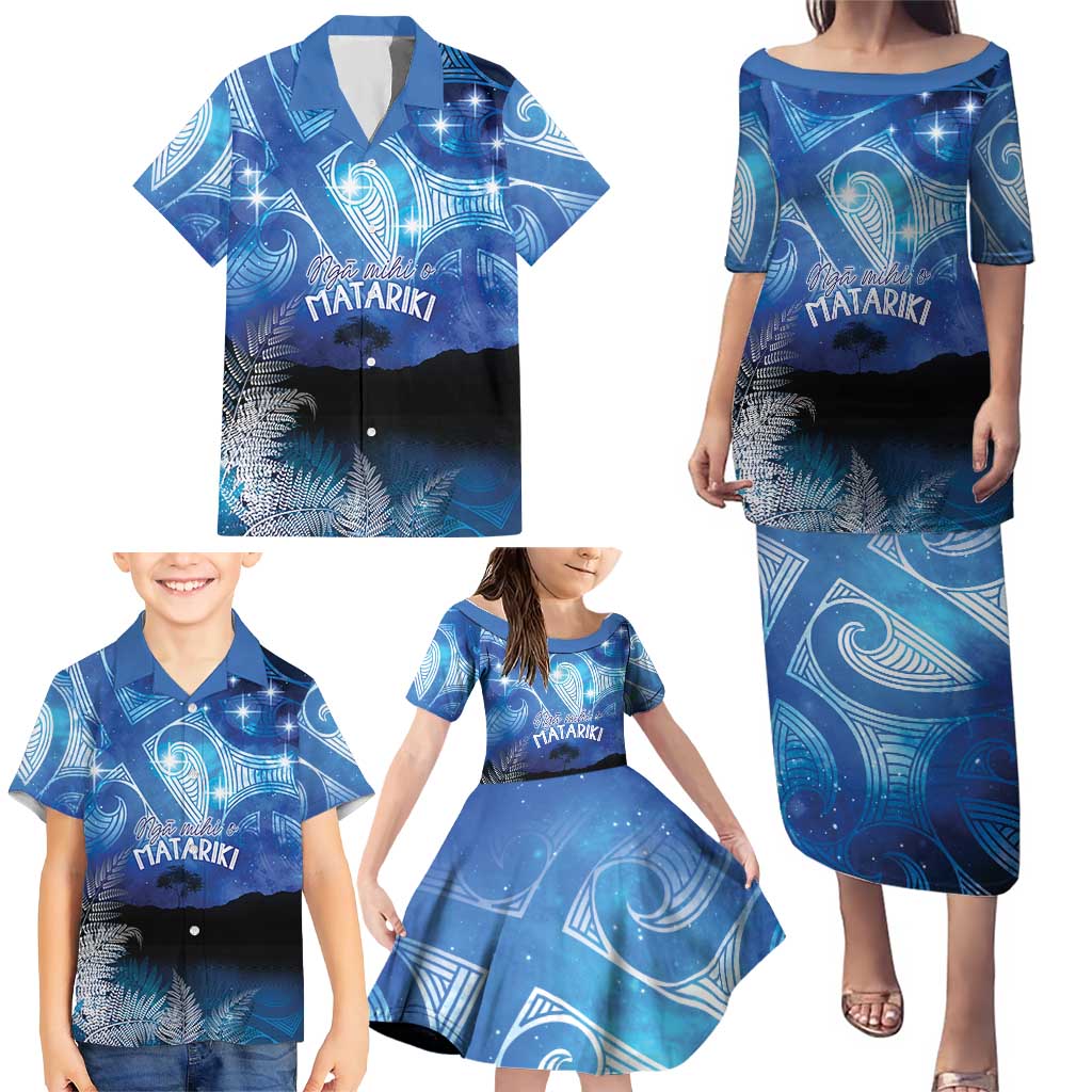 NZ Maori Matariki Scenery Family Matching Puletasi and Hawaiian Shirt Galaxy Sky