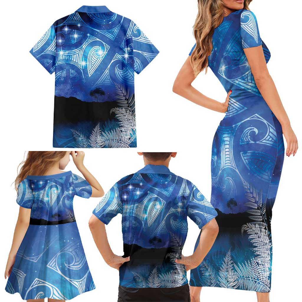 NZ Maori Matariki Scenery Family Matching Short Sleeve Bodycon Dress and Hawaiian Shirt Galaxy Sky LT7 - Polynesian Pride