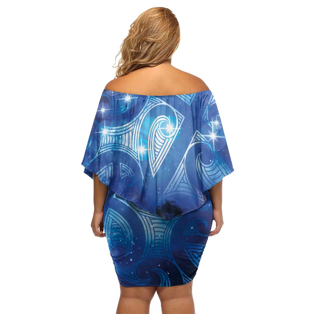 NZ Maori Matariki Scenery Off Shoulder Short Dress Galaxy Sky
