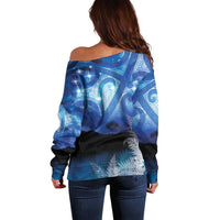 NZ Maori Matariki Scenery Off Shoulder Sweater Galaxy Sky