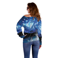 NZ Maori Matariki Scenery Off Shoulder Sweater Galaxy Sky