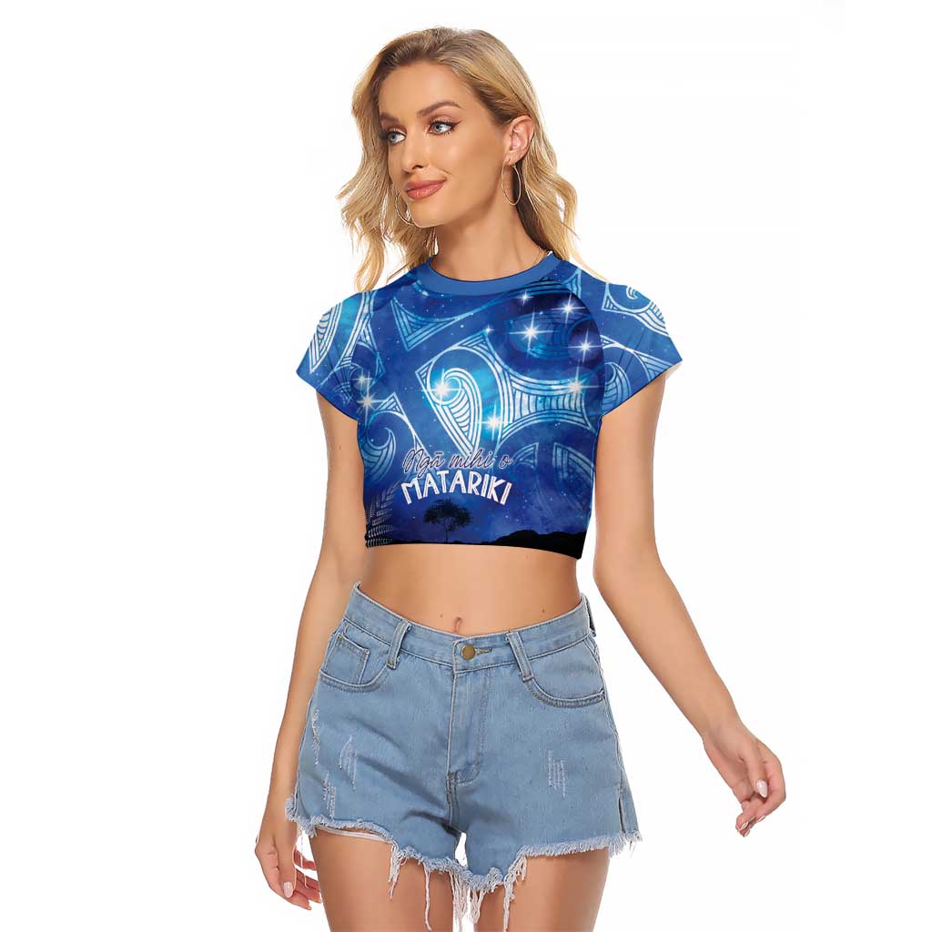 NZ Maori Matariki Scenery Raglan Cropped T Shirt Galaxy Sky