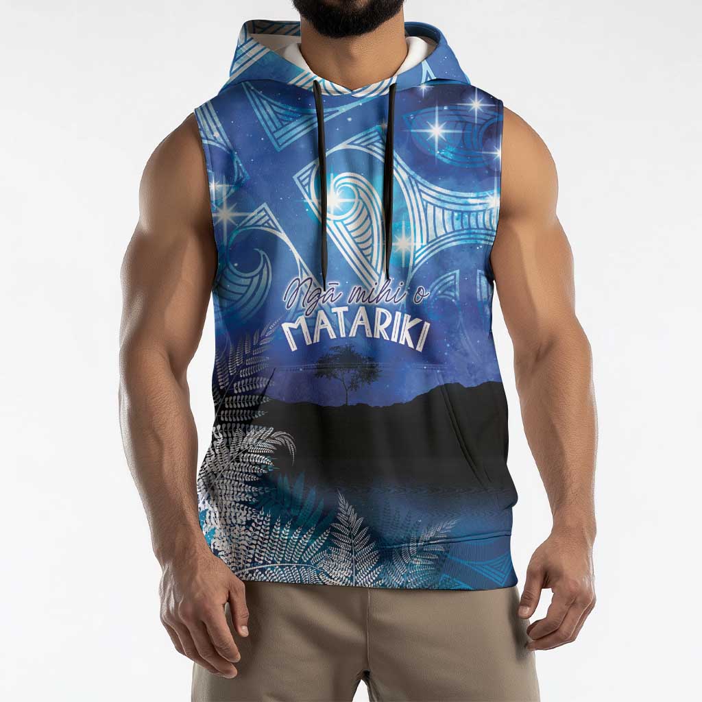 NZ Maori Matariki Scenery Sleeveless Hoodie Galaxy Sky