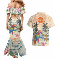 Personalized Christmas In July - Hawaii Retro Couples Matching Mermaid Dress and Hawaiian Shirt Lost In Parrot-dise