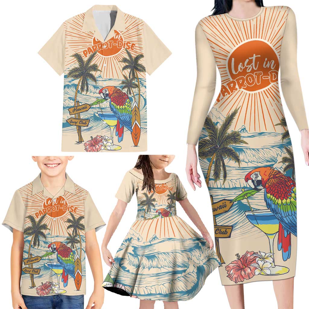 Personalized Christmas In July - Hawaii Retro Family Matching Long Sleeve Bodycon Dress and Hawaiian Shirt Lost In Parrot-dise LT7 - Polynesian Pride