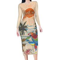 Personalized Christmas In July - Hawaii Retro Family Matching Long Sleeve Bodycon Dress and Hawaiian Shirt Lost In Parrot-dise LT7 Mom's Dress Beige - Polynesian Pride