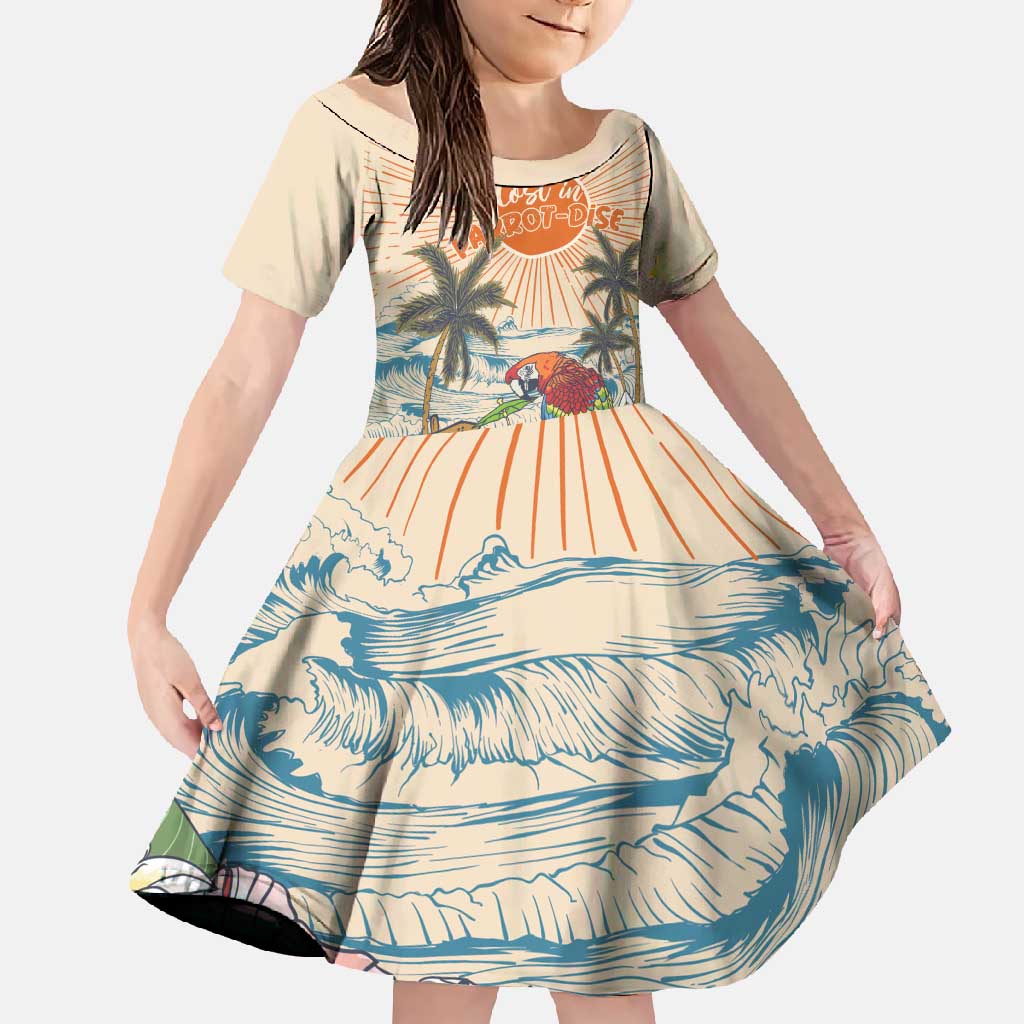 Personalized Christmas In July - Hawaii Retro Family Matching Off Shoulder Maxi Dress and Hawaiian Shirt Lost In Parrot-dise LT7 Daughter's Dress Beige - Polynesian Pride