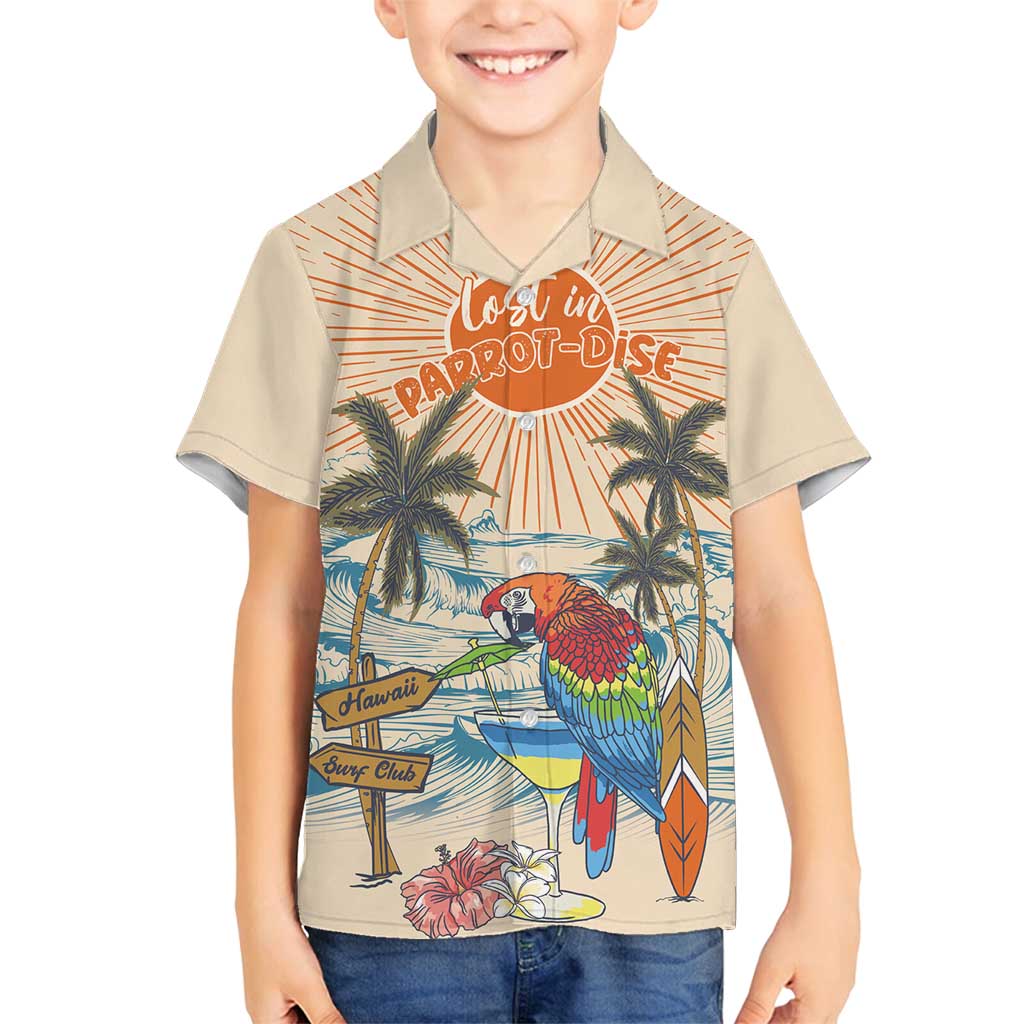 Personalized Christmas In July - Hawaii Retro Family Matching Off Shoulder Maxi Dress and Hawaiian Shirt Lost In Parrot-dise LT7 Son's Shirt Beige - Polynesian Pride