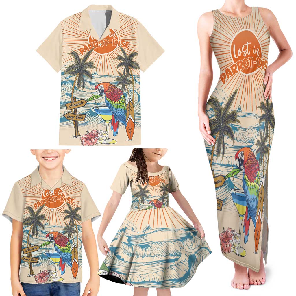 Personalized Christmas In July - Hawaii Retro Family Matching Tank Maxi Dress and Hawaiian Shirt Lost In Parrot-dise LT7 - Polynesian Pride