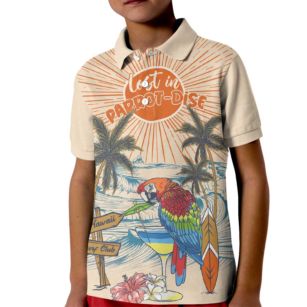 Personalized Christmas In July - Hawaii Retro Kid Polo Shirt Lost In Parrot-dise