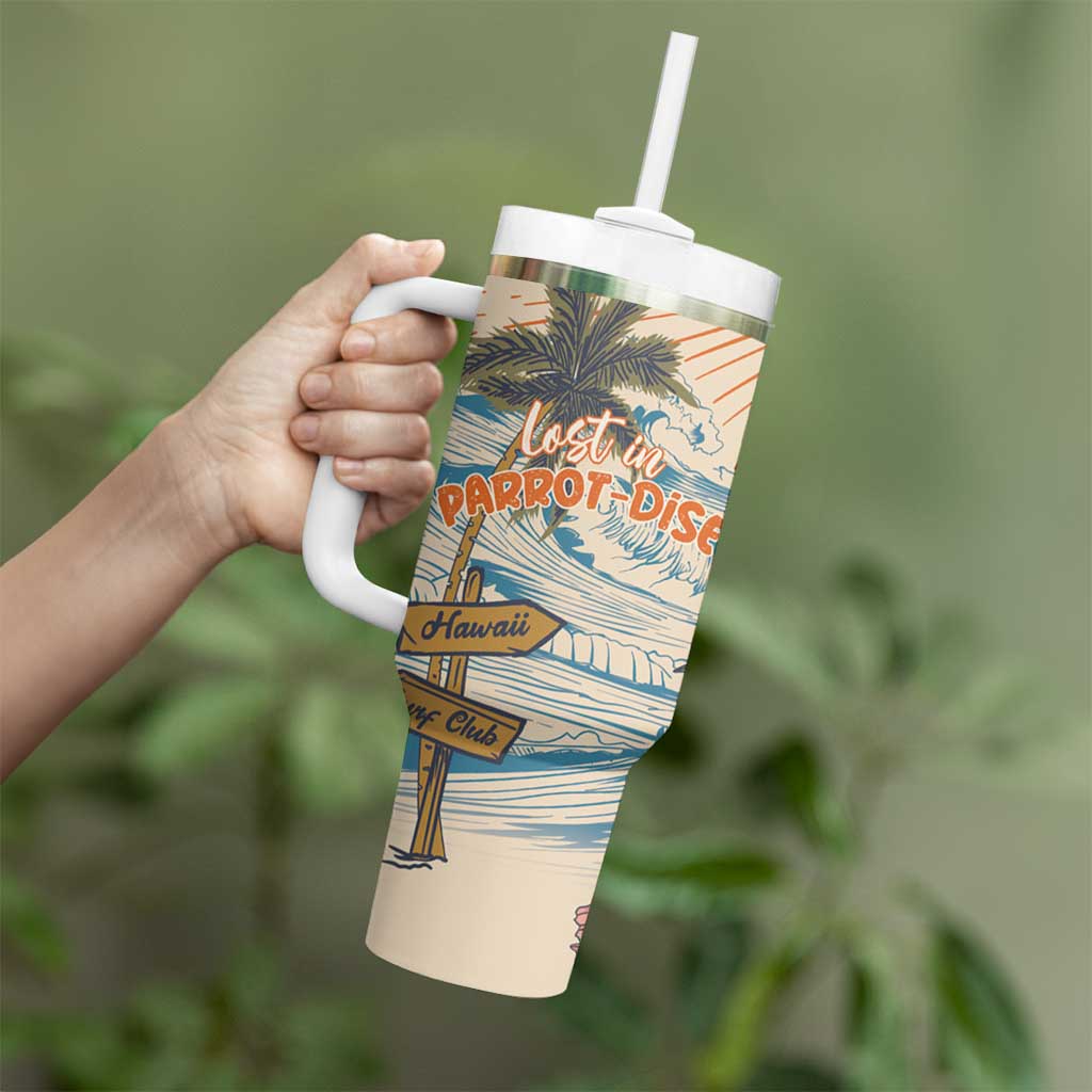 Personalized Christmas In July - Hawaii Retro Tumbler With Handle Lost In Parrot-dise