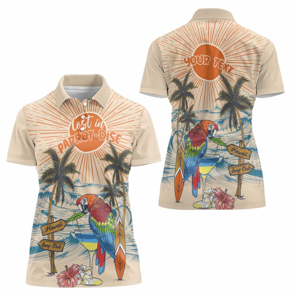 Personalized Christmas In July - Hawaii Retro Women Polo Shirt Lost In Parrot-dise