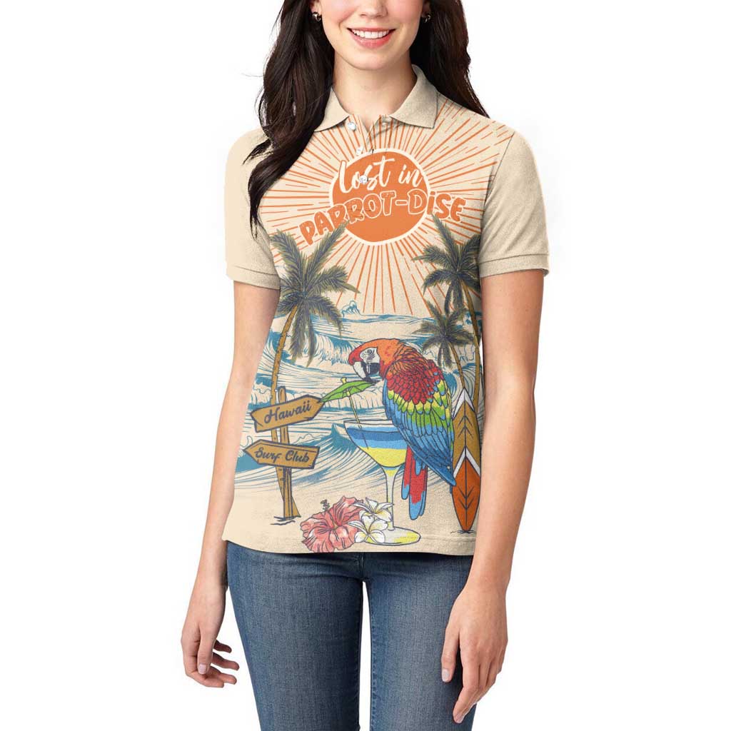 Personalized Christmas In July - Hawaii Retro Women Polo Shirt Lost In Parrot-dise