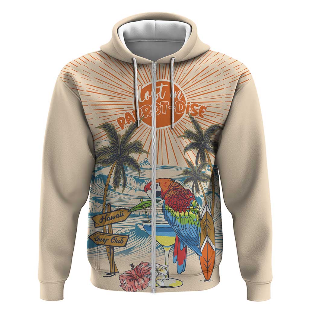 Personalized Christmas In July - Hawaii Retro Zip Hoodie Lost In Parrot-dise LT7 Zip Hoodie Beige - Polynesian Pride