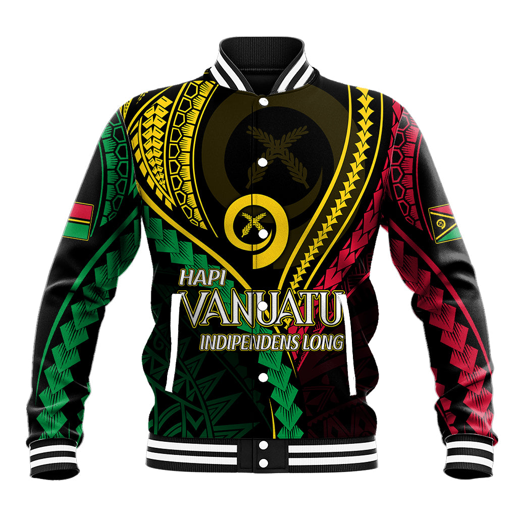 Personalised Vanuatu Baseball Jacket 43rd Hapi Indipendens Long LT7 Unisex Black - Polynesian Pride