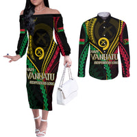 Personalised Vanuatu Couples Matching Off The Shoulder Long Sleeve Dress and Long Sleeve Button Shirts 43rd Hapi Indipendens Long LT7 Black - Polynesian Pride