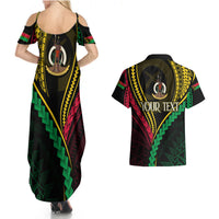 Personalised Vanuatu Couples Matching Summer Maxi Dress and Hawaiian Shirt 43rd Hapi Indipendens Long LT7 - Polynesian Pride
