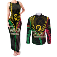 Personalised Vanuatu Couples Matching Tank Maxi Dress and Long Sleeve Button Shirts 43rd Hapi Indipendens Long LT7 Black - Polynesian Pride