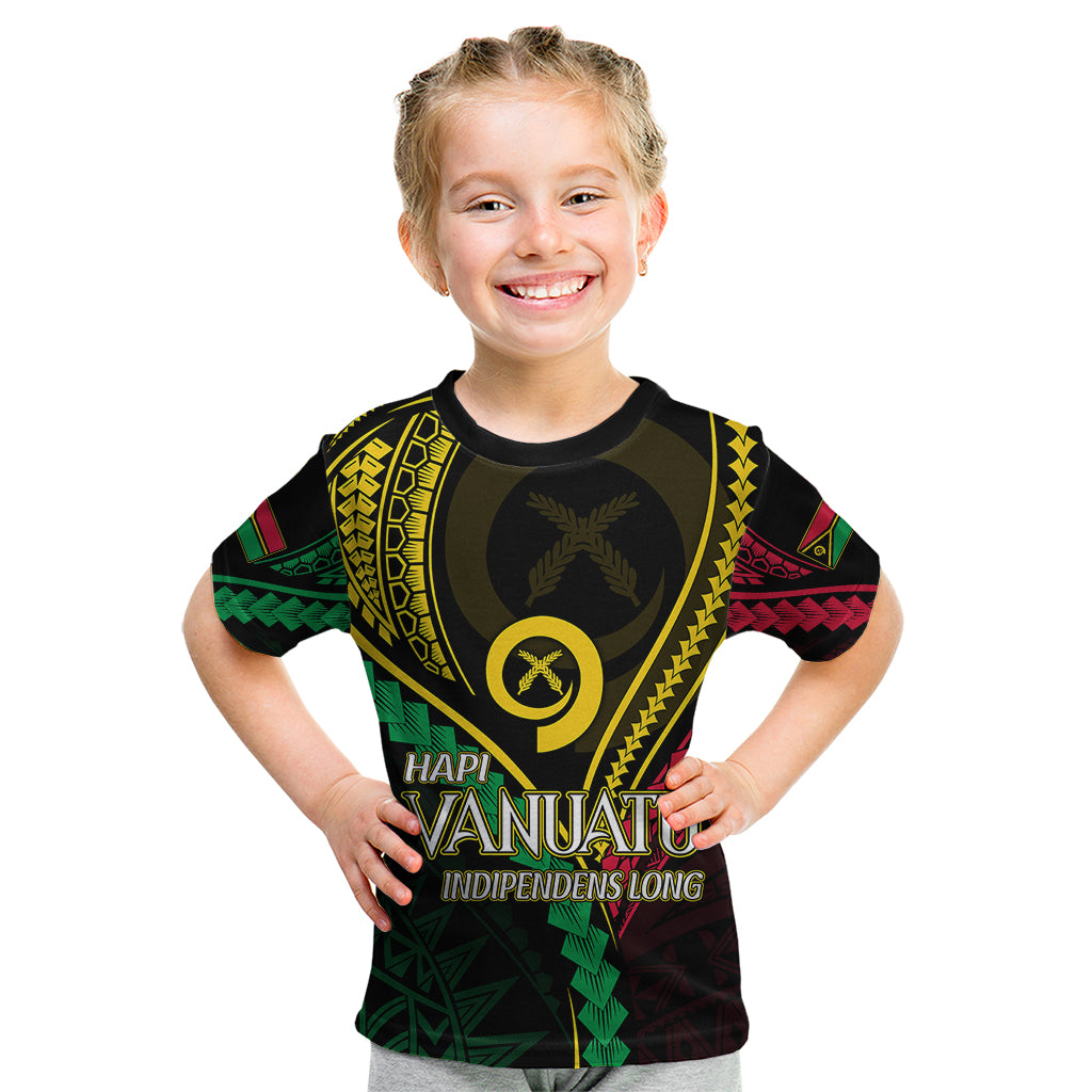 Personalised Vanuatu Kid T Shirt 43rd Hapi Indipendens Long LT7 Black - Polynesian Pride