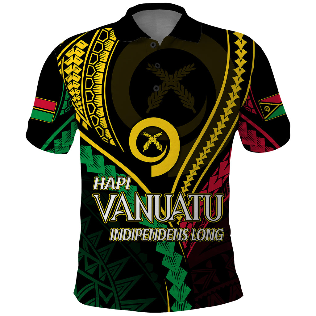 Personalised Vanuatu Polo Shirt 43rd Hapi Indipendens Long LT7 Black - Polynesian Pride