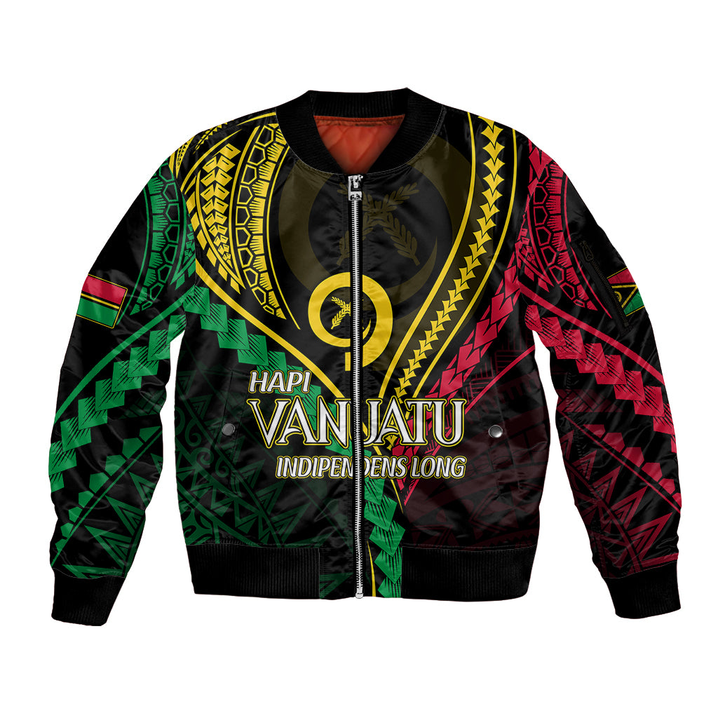 Personalised Vanuatu Sleeve Zip Bomber Jacket 43rd Hapi Indipendens Long LT7 Unisex Black - Polynesian Pride