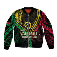 Personalised Vanuatu Sleeve Zip Bomber Jacket 43rd Hapi Indipendens Long LT7 Unisex Black - Polynesian Pride