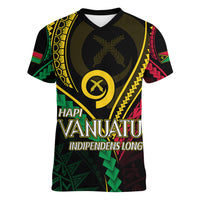 Personalised Vanuatu Women V Neck T Shirt 43rd Hapi Indipendens Long LT7 Female Black - Polynesian Pride