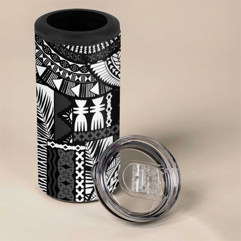 Fiji Rugby Personalised Bula Masi 4 in 1 Can Cooler Tumbler Fish Tail Kaivity Cibi - Black