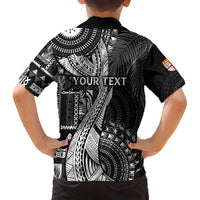 Fiji Rugby Personalised Bula Masi Family Matching Off The Shoulder Long Sleeve Dress and Hawaiian Shirt Fish Tail Kaivity Cibi - Black LT7 - Polynesian Pride