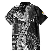 Fiji Rugby Personalised Bula Masi Family Matching Off The Shoulder Long Sleeve Dress and Hawaiian Shirt Fish Tail Kaivity Cibi - Black LT7 - Polynesian Pride