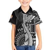 Fiji Rugby Personalised Bula Masi Family Matching Off The Shoulder Long Sleeve Dress and Hawaiian Shirt Fish Tail Kaivity Cibi - Black LT7 Son's Shirt Black - Polynesian Pride