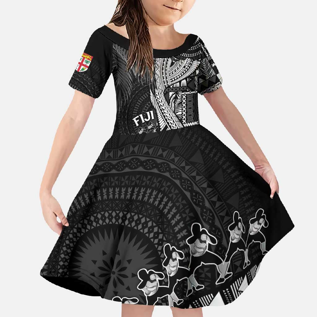Fiji Rugby Personalised Bula Masi Family Matching Short Sleeve Bodycon Dress and Hawaiian Shirt Fish Tail Kaivity Cibi - Black