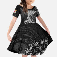 Fiji Rugby Personalised Bula Masi Family Matching Short Sleeve Bodycon Dress and Hawaiian Shirt Fish Tail Kaivity Cibi - Black