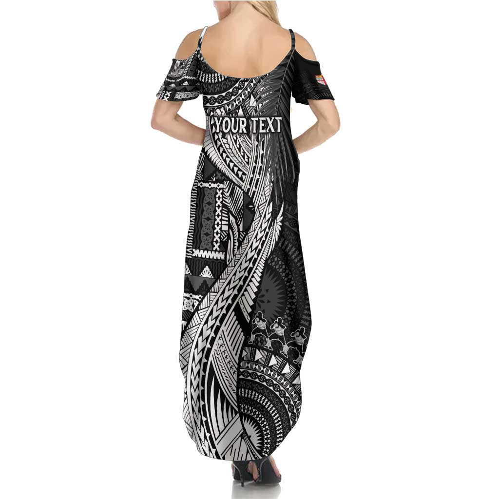 Fiji Rugby Personalised Bula Masi Family Matching Summer Maxi Dress and Hawaiian Shirt Fish Tail Kaivity Cibi - Black
