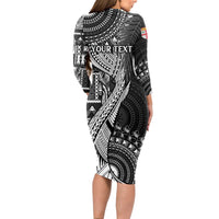 Fiji Rugby Personalised Bula Masi Long Sleeve Bodycon Dress Fish Tail Kaivity Cibi - Black