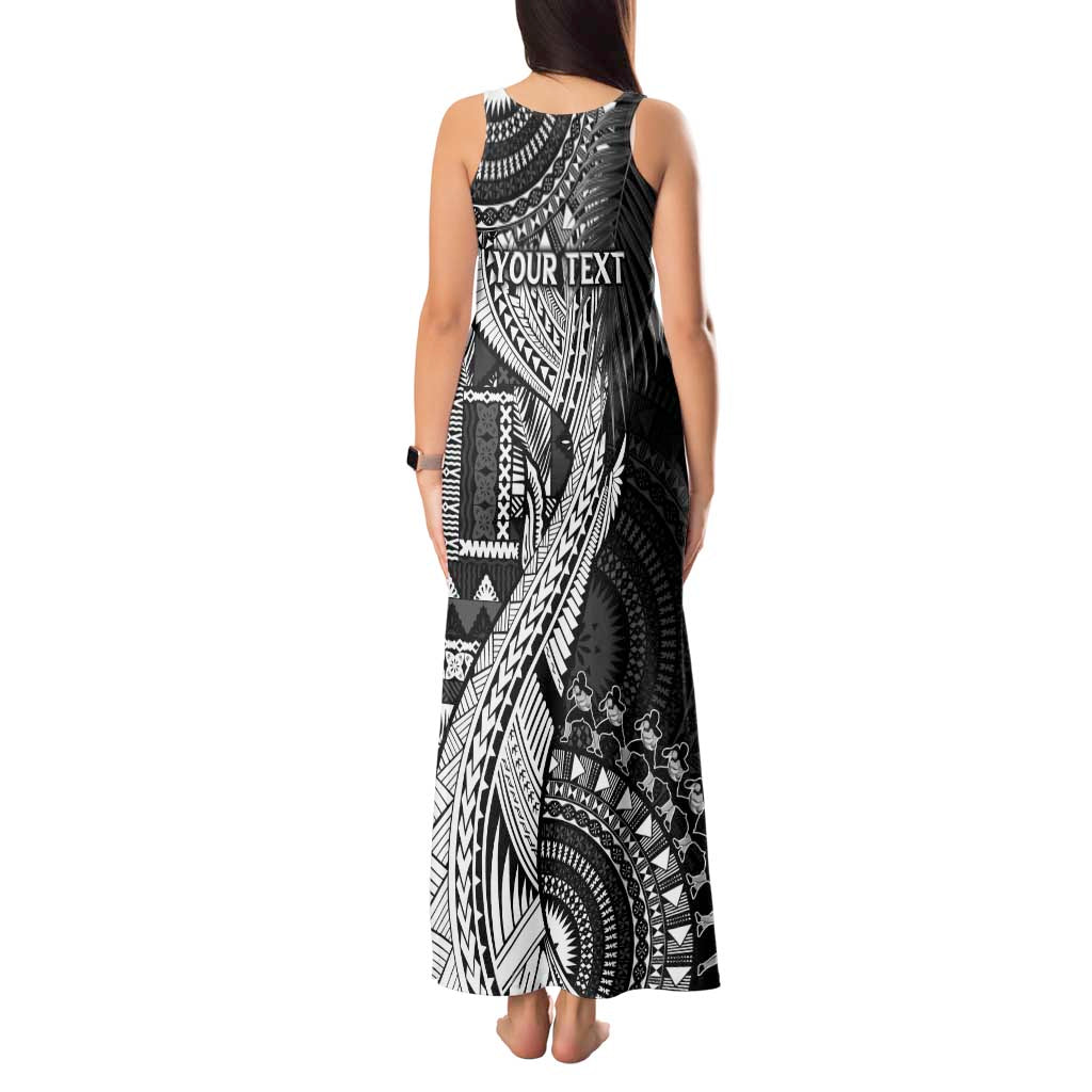 Fiji Rugby Personalised Bula Masi Tank Maxi Dress Fish Tail Kaivity Cibi - Black
