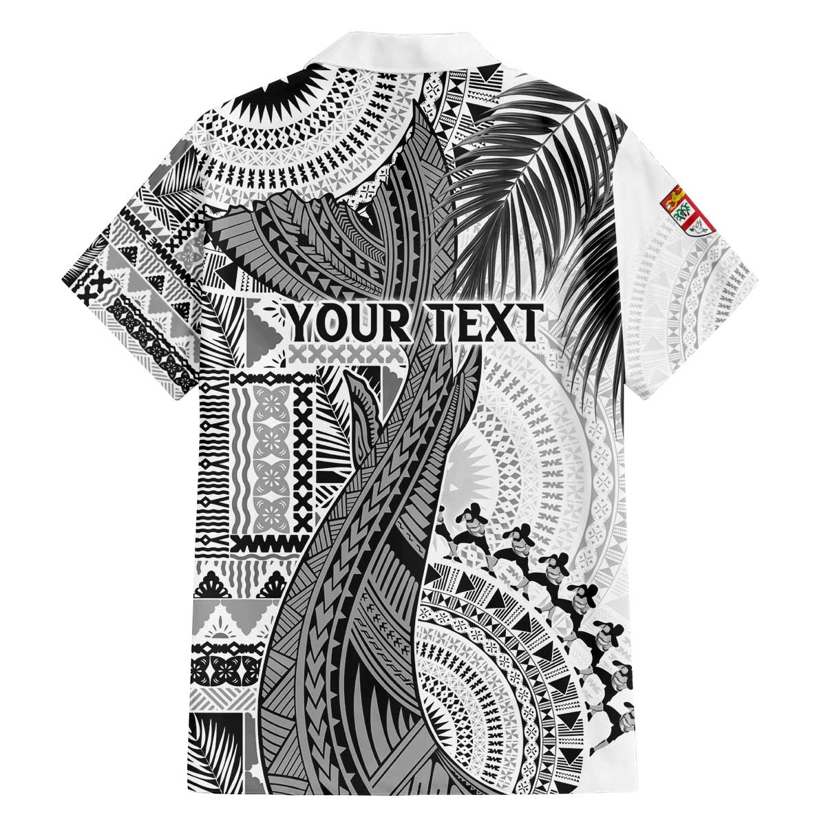 Fiji Rugby Personalised Bula Masi Family Matching Off The Shoulder Long Sleeve Dress and Hawaiian Shirt Fish Tail Kaivity Cibi - White