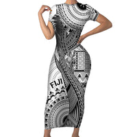 Fiji Rugby Personalised Bula Masi Family Matching Short Sleeve Bodycon Dress and Hawaiian Shirt Fish Tail Kaivity Cibi - White