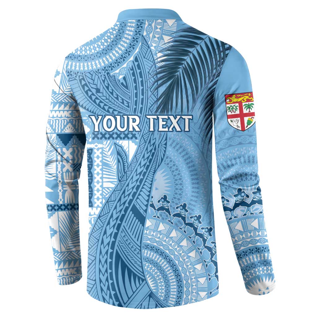 Fiji Rugby Personalised Bula Masi Button Sweatshirt Fish Tail Kaivity Cibi - Turquoise