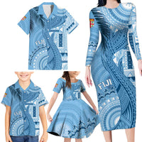 Fiji Rugby Personalised Bula Masi Family Matching Long Sleeve Bodycon Dress and Hawaiian Shirt Fish Tail Kaivity Cibi - Turquoise LT7 - Polynesian Pride
