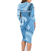 Fiji Rugby Personalised Bula Masi Family Matching Long Sleeve Bodycon Dress and Hawaiian Shirt Fish Tail Kaivity Cibi - Turquoise LT7 - Polynesian Pride