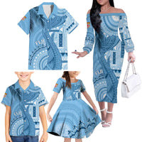 Fiji Rugby Personalised Bula Masi Family Matching Off The Shoulder Long Sleeve Dress and Hawaiian Shirt Fish Tail Kaivity Cibi - Turquoise LT7 - Polynesian Pride