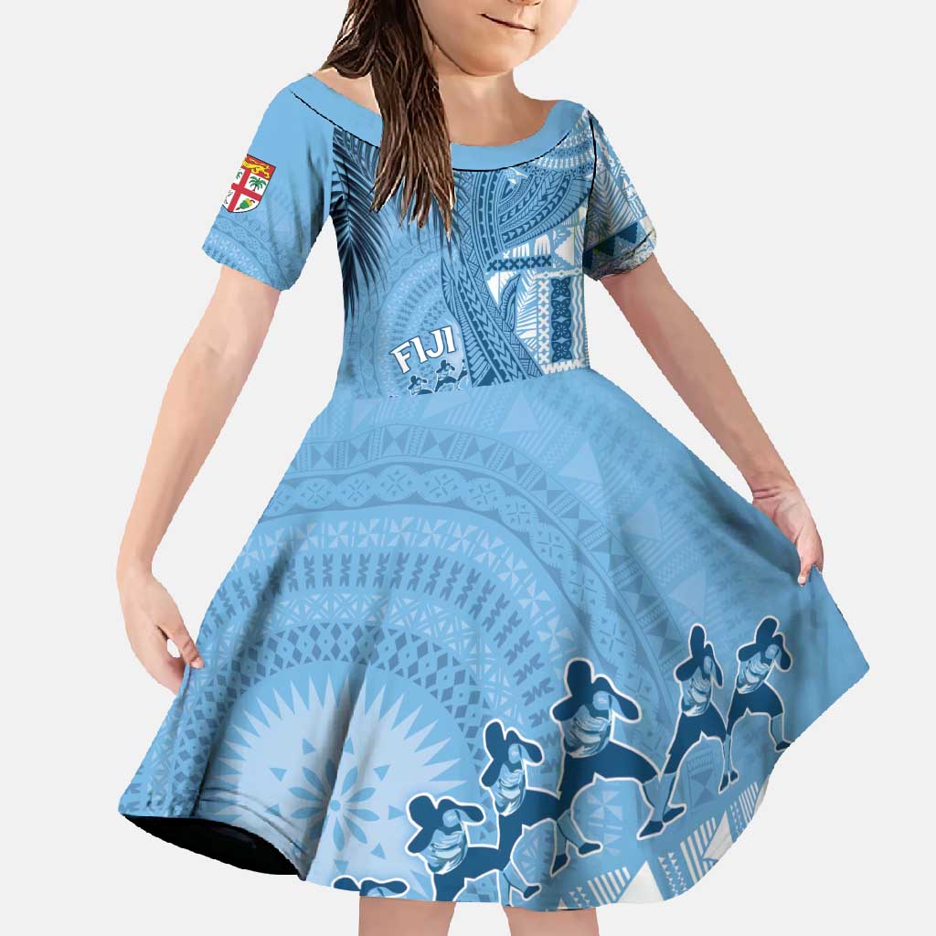Fiji Rugby Personalised Bula Masi Family Matching Short Sleeve Bodycon Dress and Hawaiian Shirt Fish Tail Kaivity Cibi - Turquoise LT7 Daughter's Dress Turquoise - Polynesian Pride