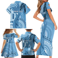 Fiji Rugby Personalised Bula Masi Family Matching Short Sleeve Bodycon Dress and Hawaiian Shirt Fish Tail Kaivity Cibi - Turquoise LT7 - Polynesian Pride