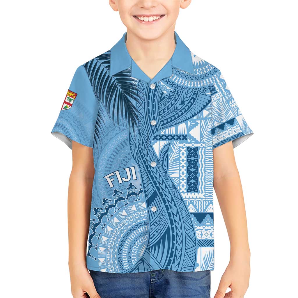 Fiji Rugby Personalised Bula Masi Family Matching Short Sleeve Bodycon Dress and Hawaiian Shirt Fish Tail Kaivity Cibi - Turquoise LT7 Son's Shirt Turquoise - Polynesian Pride